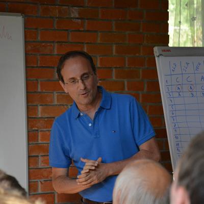 Antonio leads a team building session earlier this year.