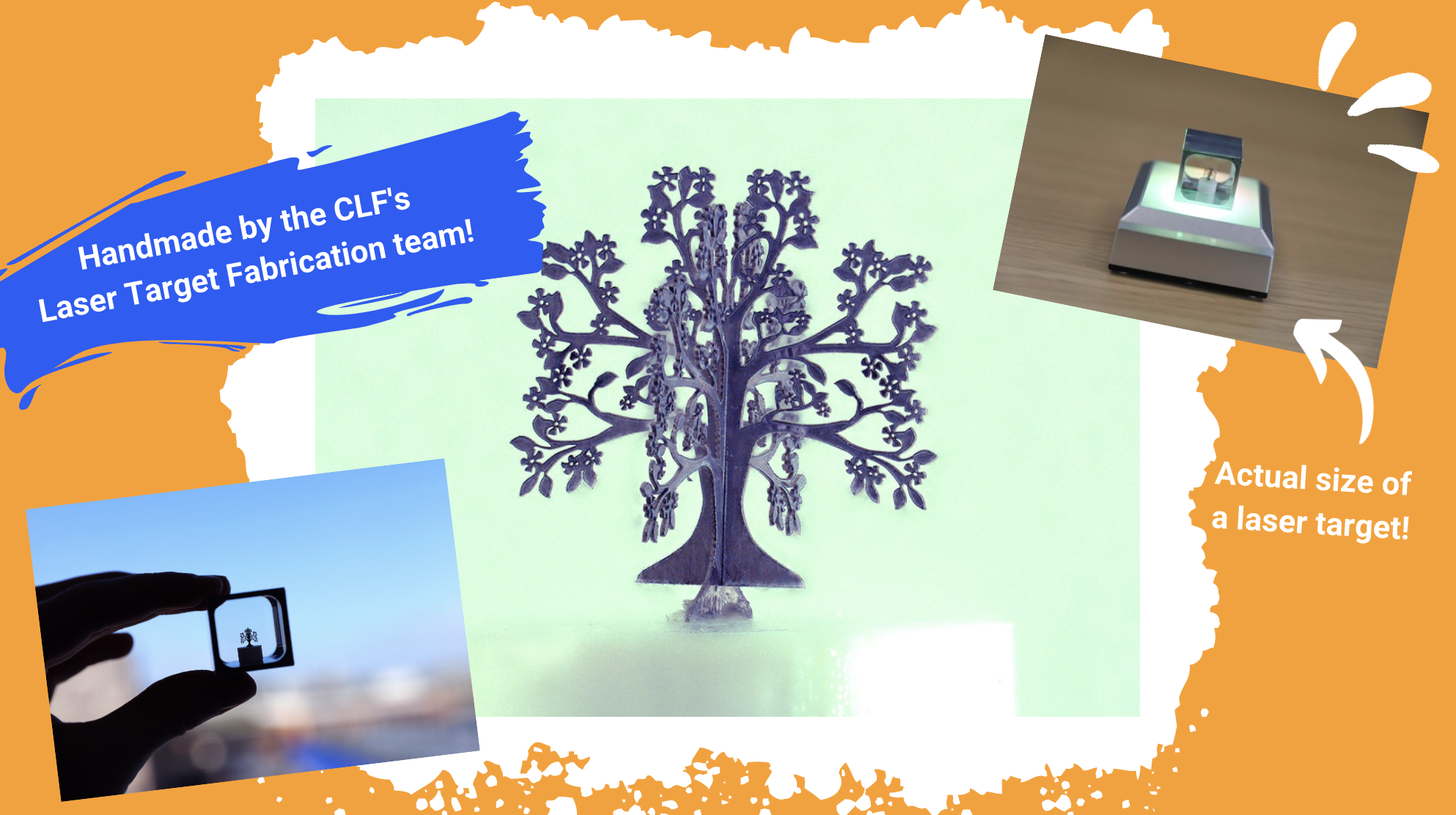 various pictures of the economic impact award: a milimetre high metal tree with flowers.