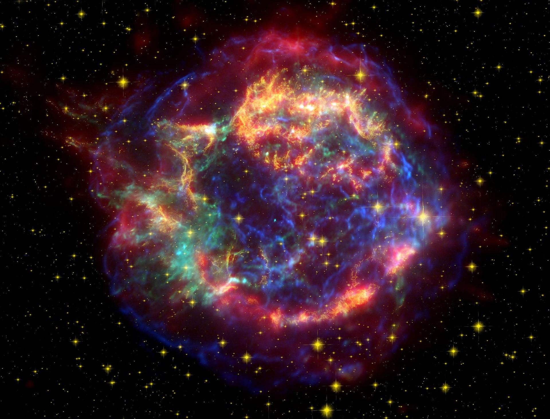 The supernova Cassiopeia A, depicting its uneven shape. 