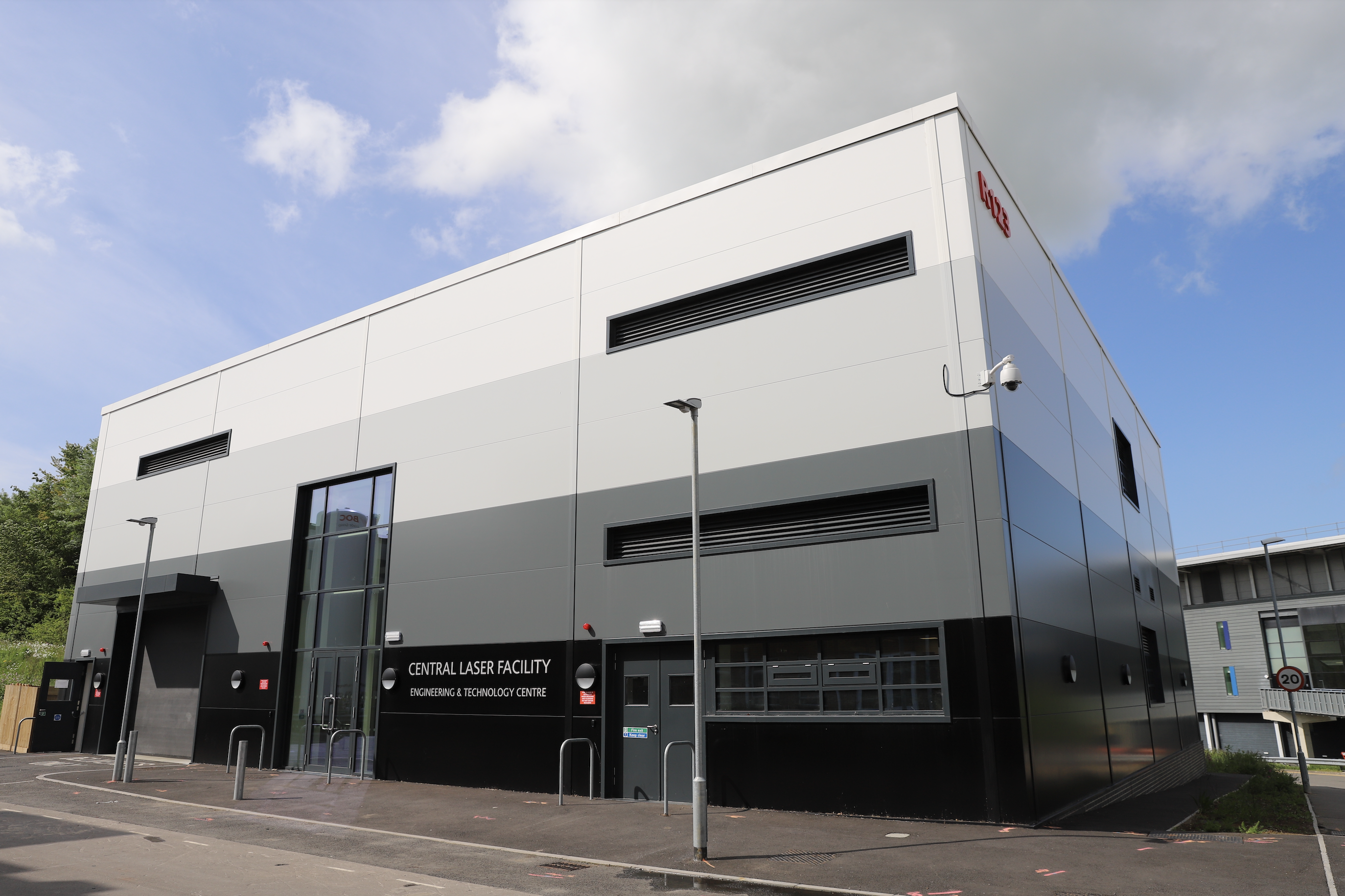 ETC building - a modern looking square building with gradiented black to white panelling.