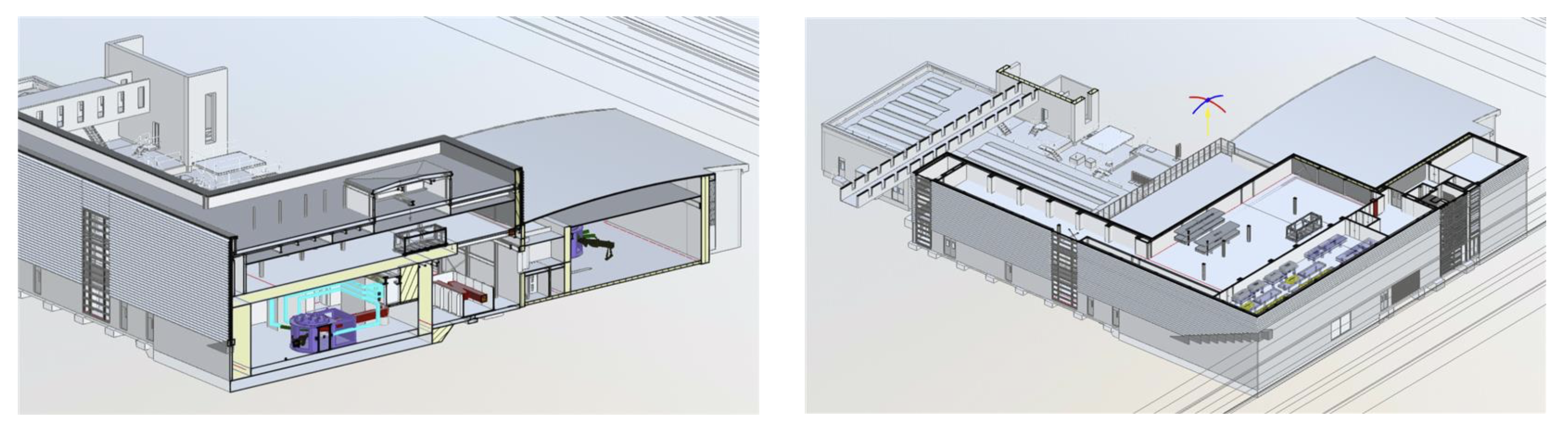 diagrams of the 2nd floor of Vulcan 20-20 and a cross-section showing the double-height ceiling of the ground floor.